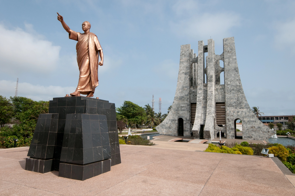 The bronze statue and marble mausoleum of Kwame Nkrumah at Kwame Nkrumah Memorial Park, Accra